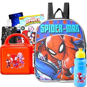 spiderman backpack with lunch box set – bundle with mini 11″ spidey and his amazing friends backpack, spiderman lunch box, water bottle, temporary tattoos, more | spiderman backpack for boys 4-6