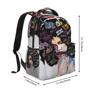 School Backpack Art African Woman American Black Girl for Women Men Student Bookbag Durable Casual Daypack Teens College Lightweight Hiking Travel Bag