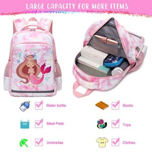 Aimeen Backpack for Girls Mermaid Backpack with Lunch Bag Pencil Box 3 in 1 Sets for Age 3+ Children Teen Elementary Lightweight School Bags