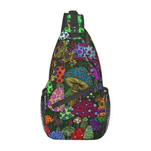 mushroom pattern sling bag crossbody backpack shoulder bag chest bag travel hiking daypack for men women