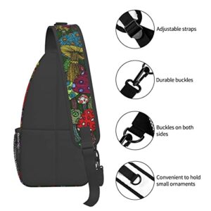 Mushroom Pattern Sling Bag Crossbody Backpack Shoulder Bag Chest Bag Travel Hiking Daypack For Men Women