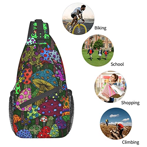 Mushroom Pattern Sling Bag Crossbody Backpack Shoulder Bag Chest Bag Travel Hiking Daypack For Men Women