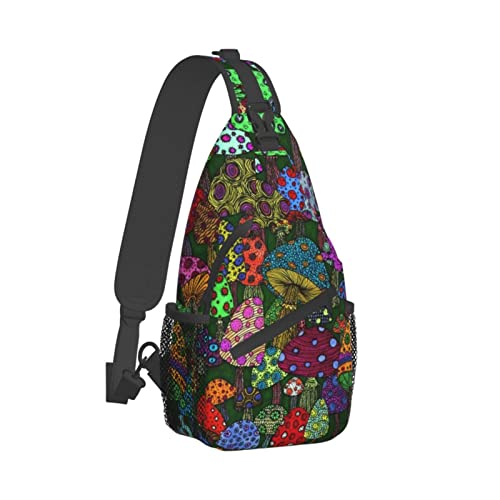 Mushroom Pattern Sling Bag Crossbody Backpack Shoulder Bag Chest Bag Travel Hiking Daypack For Men Women