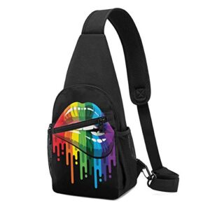 gay homosexual lesbian rainbow lips pride sling backpack hiking daypack crossbody shoulder bag