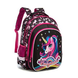 tanou 2022 kids backpacks for girls, 16” lightweight breathable school backpack, cute bookbags with reflective strip for children 5-12 years, black unicorn