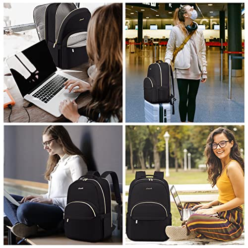 LOVEVOOK Laptop Backpack for Women, Travel Backpack Light Weight, Large Capacity Computer Backpack Purse for Work, Casual Daypack with USB Charging Hole, College Bookbag Fits 15.6 Inch, Black