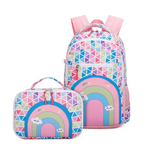 Ulgoo Girls School Bags Kids Bookbags Teens Bookbag Set Kids Laptop Backpack Lunch Box Purse (Rainbow Diamond)