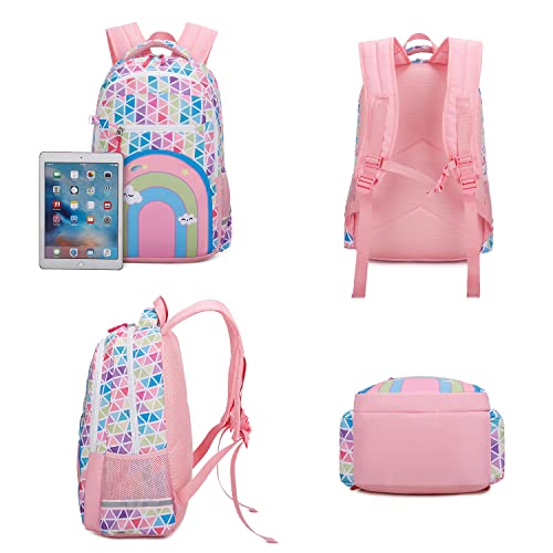 Ulgoo Girls School Bags Kids Bookbags Teens Bookbag Set Kids Laptop Backpack Lunch Box Purse (Rainbow Diamond)