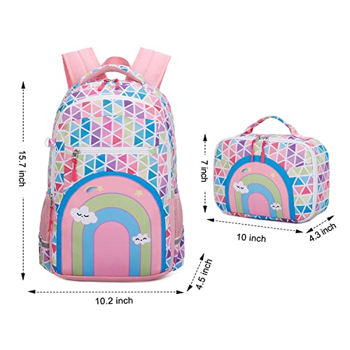 Ulgoo Girls School Bags Kids Bookbags Teens Bookbag Set Kids Laptop Backpack Lunch Box Purse (Rainbow Diamond)