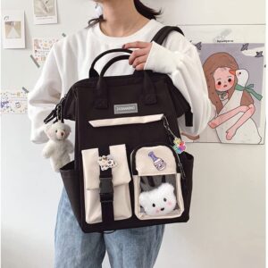 Girls Kawaii Backpack for School Kids Student Cute Bookbag with Kawaii Pin and Cute Accessories (Black 02)