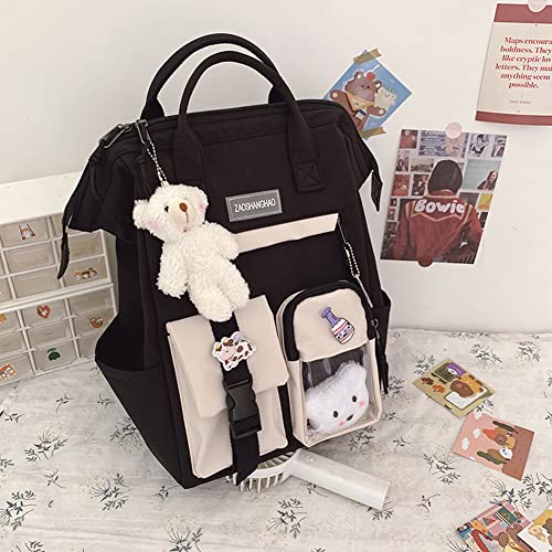 Girls Kawaii Backpack for School Kids Student Cute Bookbag with Kawaii Pin and Cute Accessories (Black 02)