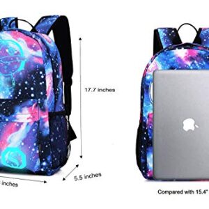 FLYMEI Galaxy Backpack, Luminous Backpack with Drawstring Bag & Pencil Case for Boys/Girls, Cool Anime Backpack for Boys Lightweight Laptop Backpack for Work, Casual Bookbag for Teens