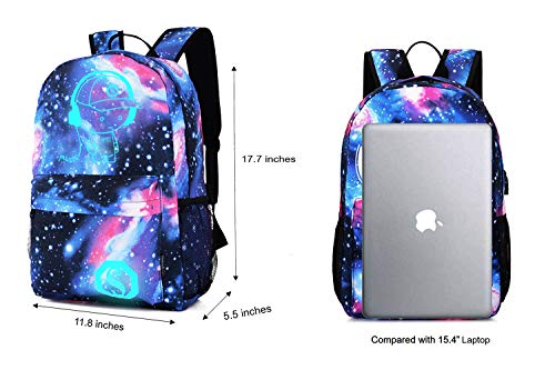 FLYMEI Galaxy Backpack, Luminous Backpack with Drawstring Bag & Pencil Case for Boys/Girls, Cool Anime Backpack for Boys Lightweight Laptop Backpack for Work, Casual Bookbag for Teens