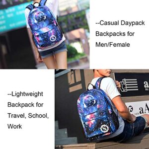 FLYMEI Galaxy Backpack, Luminous Backpack with Drawstring Bag & Pencil Case for Boys/Girls, Cool Anime Backpack for Boys Lightweight Laptop Backpack for Work, Casual Bookbag for Teens