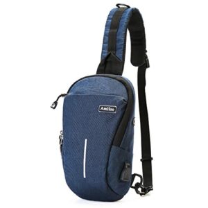 amhoo sling backpack anti theft waterproof crossbody bag fashion daypack blue