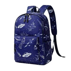 NOHCLIE Print Kids Backpacks,cute Lightweight Water Resistant Primary School Bag for Boys and Girls (Spaceship-Navy Blue)