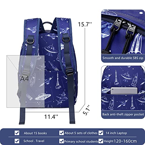 NOHCLIE Print Kids Backpacks,cute Lightweight Water Resistant Primary School Bag for Boys and Girls (Spaceship-Navy Blue)