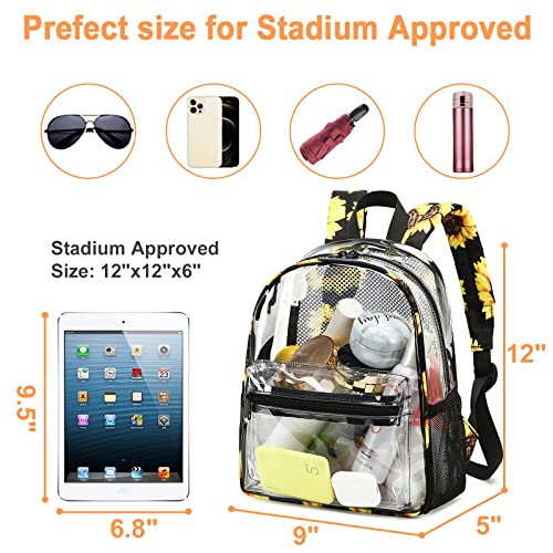 Clear Mini Backpack Stadium Approved 12x12x6 Small Transparent Backpacks Plastic See Through Bag for Work Festival Security Travel