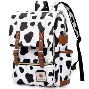 xinveen vintage backpack school bag college daypack slim travel rucksack cow one size