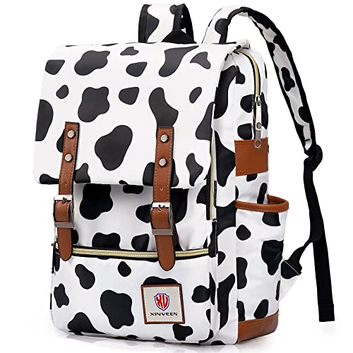 Xinveen Vintage Backpack School Bag College Daypack Slim Travel Rucksack Cow One Size