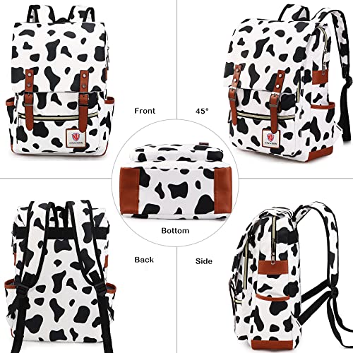 Xinveen Vintage Backpack School Bag College Daypack Slim Travel Rucksack Cow One Size