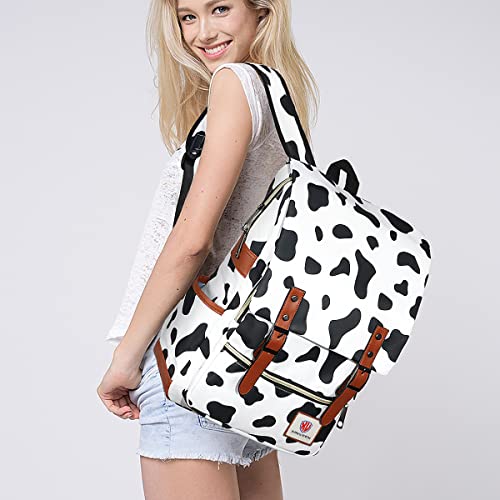 Xinveen Vintage Backpack School Bag College Daypack Slim Travel Rucksack Cow One Size