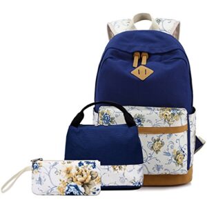 abshoo lightweight canvas cute girls bookbags for school teen girls backpacks with lunch bag (floral navy)