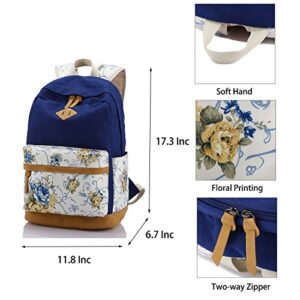 Abshoo Lightweight Canvas Cute Girls Bookbags for School Teen Girls Backpacks With Lunch Bag (Floral Navy)