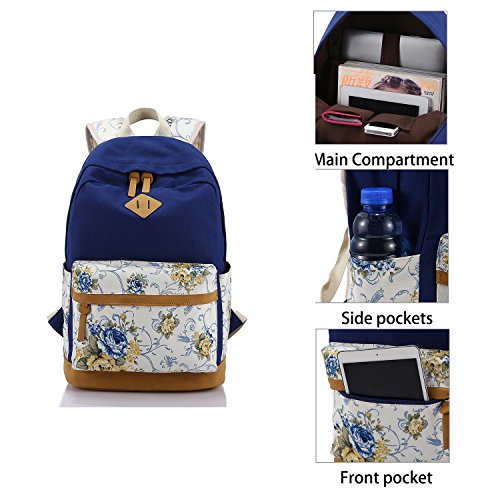 Abshoo Lightweight Canvas Cute Girls Bookbags for School Teen Girls Backpacks With Lunch Bag (Floral Navy)