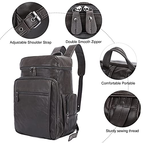 Augus Leather Backpack for Men, 15.6 Inches Vintage Laptop Bookbag for Women Leather Backpack Waterproof Purse College School Bookbag Travel Daypack