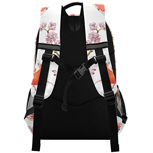 Koi Fish Japanese School Backpack for Girls Boys Floral Oriental Watercolor Laptop Backpack for Teenagers Adults Safe Reflectiv Stripes Casual Travel Shoulder Bag Daypack Hiking Camping