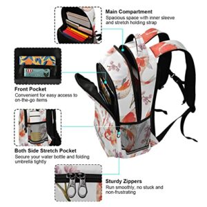 Koi Fish Japanese School Backpack for Girls Boys Floral Oriental Watercolor Laptop Backpack for Teenagers Adults Safe Reflectiv Stripes Casual Travel Shoulder Bag Daypack Hiking Camping