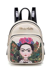 frida kahlo cartoon licensed faux leather mini size backpack (black: cartoon)