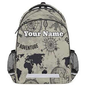 herdesigns custom vintage backpack for men women with name personalized map globe compass school bookbag backpacks customized travel casual daypack laptop bag
