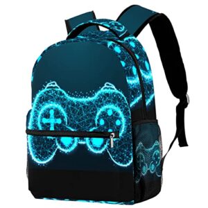 blue video game controller school backpack for boys, lightweight bookbag backpack purse for men