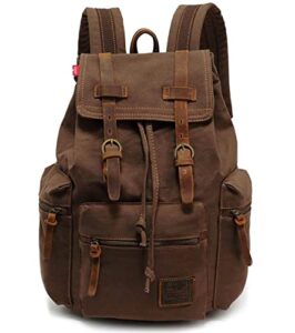 huachen vintage canvas backpack,17″ laptop backpacks rucksack,shoulder travel camping hiking backpacks school bag bookbag for men women (m32_coffee_large)