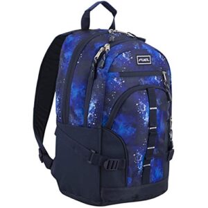 fuel dynamo active backpack, fits most laptops up to 15″, front access pockets, padded lumbar, comfortable, adjustable straps – navy galaxy