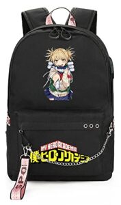 spirtude my hero academia backpack for school toga bookbag anime rucksack with usb charging port 17inch (toga black)