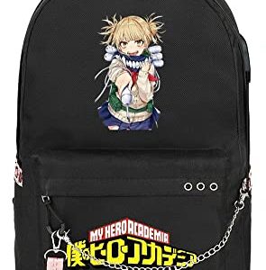 SPIRTUDE My Hero Academia Backpack for School Toga Bookbag Anime Rucksack with USB Charging Port 17inch (Toga Black)