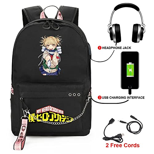 SPIRTUDE My Hero Academia Backpack for School Toga Bookbag Anime Rucksack with USB Charging Port 17inch (Toga Black)