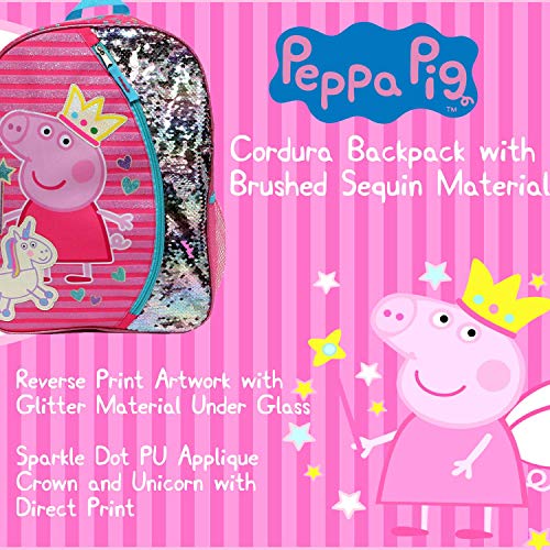 Peppa Pig Backpack for Girls for Kindergarten & Elementary School, 16 Inch, Flip Sequins & Glitter Bookbag with Padded Back & Adjustable Shoulder Straps, Lightweight Travel Bag for Kids