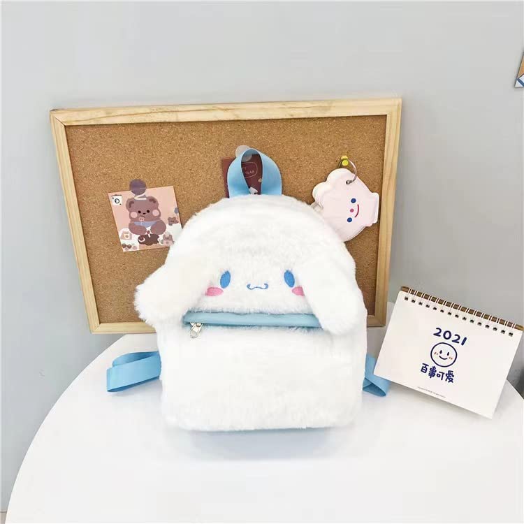 hanaiette Cute plush Cinnamoroll backpack+small pendant, Kawaii mini cartoon backpack, school girl backpack (white)