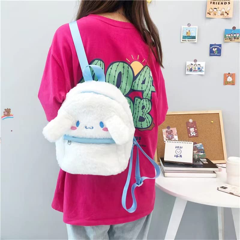 hanaiette Cute plush Cinnamoroll backpack+small pendant, Kawaii mini cartoon backpack, school girl backpack (white)