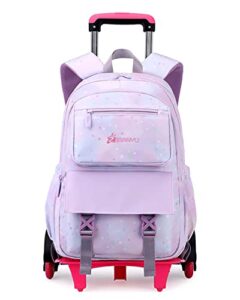 tanou rolling backpack, lightweight backpacks with wheels for girls, 2023 kids roller bookbags for school travel, 16 inch, purple star