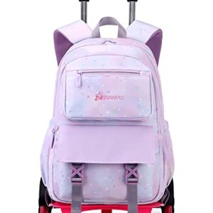 Tanou Rolling Backpack, Lightweight Backpacks with Wheels for Girls, 2023 Kids Roller Bookbags for School Travel, 16 Inch, Purple Star