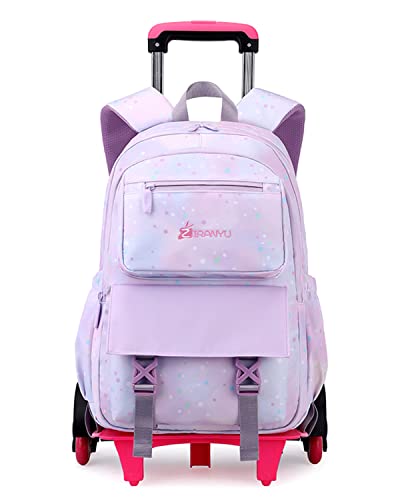 Tanou Rolling Backpack, Lightweight Backpacks with Wheels for Girls, 2023 Kids Roller Bookbags for School Travel, 16 Inch, Purple Star