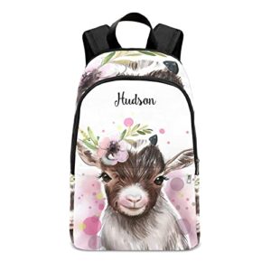 goat print cow animals personalized casual backpack,custom college school travel with name daypack laptop 17 inch for boys girs