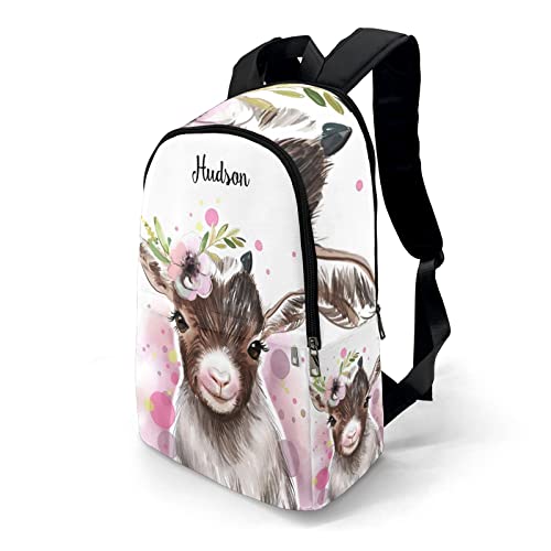 Goat Print Cow Animals Personalized Casual Backpack,Custom College School Travel with Name Daypack Laptop 17 Inch for Boys Girs