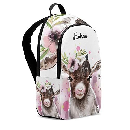 Goat Print Cow Animals Personalized Casual Backpack,Custom College School Travel with Name Daypack Laptop 17 Inch for Boys Girs