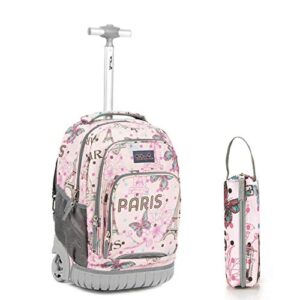tilami rolling backpack 18 inch with pencil case school for boys girls, pink